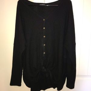 Long sleeve tie front slouchy top